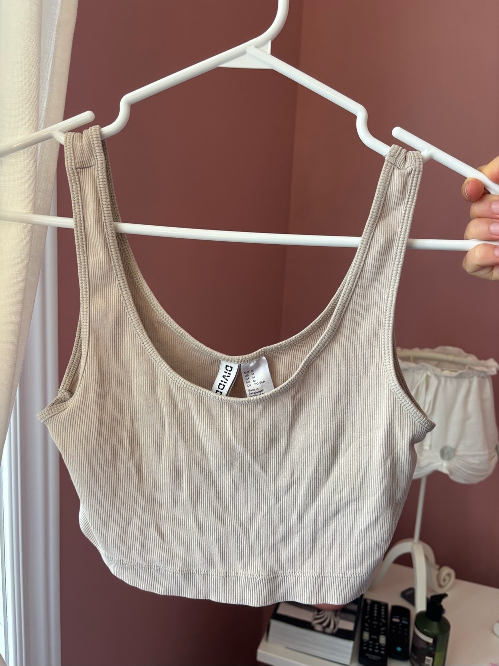 Divided Ribbed Crop Tank Top in Taupe